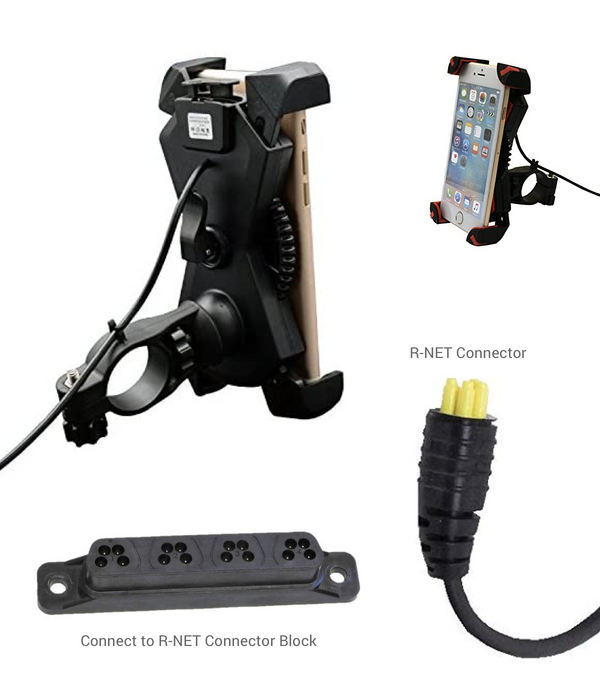Mobile Phone Holder with USB Charger for Mobility Scooters and Powerchairs